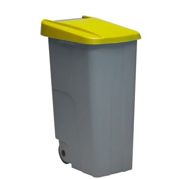 Contenedor Denox Reciclo Con Ruedas Y Tapa Cerrada 85 Litros Amarillo