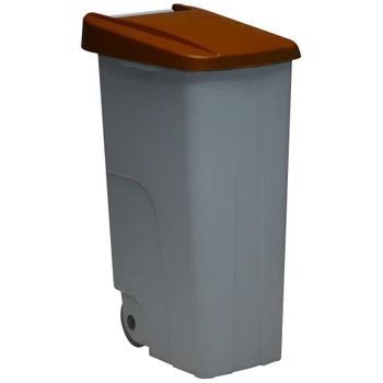 Contenedor Denox Reciclo Con Ruedas Y Tapa Cerrada 110 Litros Marrón