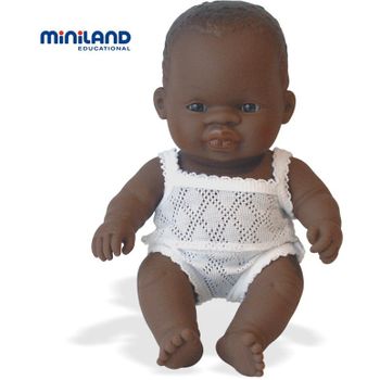 Muñeco Bebé Miniland Africano Con Ropa Interior Niña 21 Cm