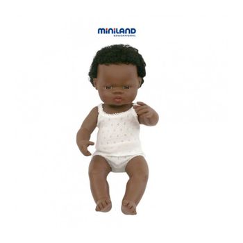 Muñeco Bebé Miniland Africano Niño Con Ropa Interior 38 Cm