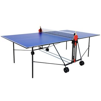 SPORTNOW Mesa de Ping Pong Plegable con Ruedas para Interior y Exterior con  Red Palas y Pelota 274x152,5x76 cm Azul