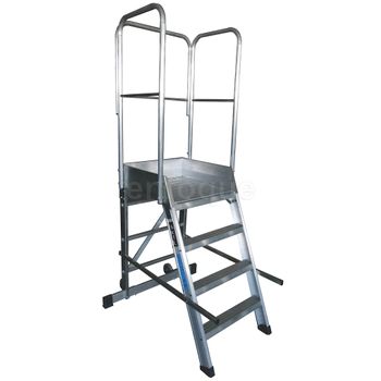 Escalera Profesional De Aluminio Un Acceso Con Plataforma De Trabajo 4 Peldaños 60x60 Serie Store 68 Almacén