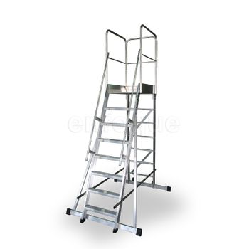 Escalera Profesional De Aluminio Un Acceso Con Plataforma De Trabajo 8 Peldaños 60x90 Serie Store 68 Almacén