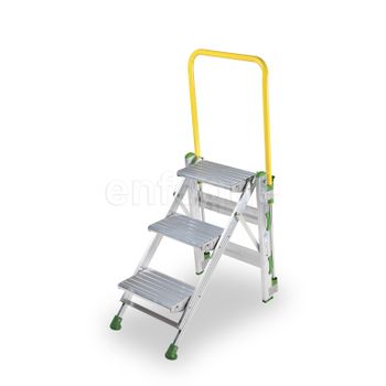 Taburete-escalera Industrial De Aluminio Plegable 3 Peldaños Con Barandilla Serie K-fold