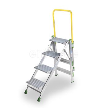 Taburete-escalera Industrial De Aluminio Plegable 4 Peldaños Con Barandilla Serie K-fold