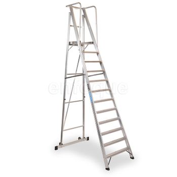 Escalera Plegable Con Plataforma Y Guardacuerpos 12 Peldaños Móvil Profesional Serie 2xl