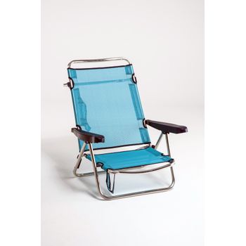 Aktive Sillón plegable Camping antivuelco Azul c/posavasos y bolsillo