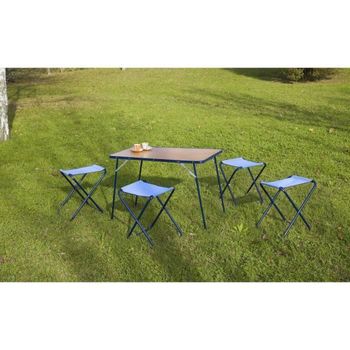 Juego De Mesa De Camping Eredu Con Taburetes 541 / Tx - 95x60 Cm - Marrón Y Azul