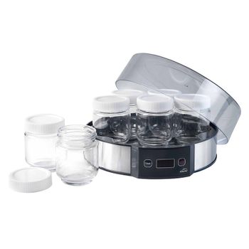 Duronic YM2 Yogurtera de 20W Capacidad para 8 Tarros de Cerámica 125ml y  Tapa Transparente Antiderrame, Partes aptas para lavavajillas, Temporizador y Autoapagado