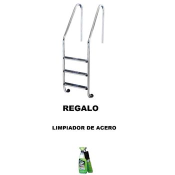 Escalera Piscina Estándar Fx 3 Peldaños Antideslizantes Acero Inoxidable Aisi 304 Con Anclajes Con Toma De Tierra. Regalo Limpiador De Acero