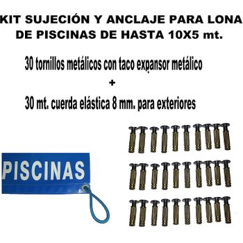 Kit Anclaje Y Sujeción Lona Piscina. 30 Tornillos Inox Con Taco Auto-expansor Metálico + 30 Mt. Cuerda Elástica 8 Mm. Especial Para Exteriores