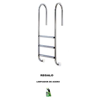 Escalera Muro Estrecho Para Piscina 3 Peldaños Antideslizante, De Acero Inoxidable Aisi 304. Regalo Limpiador De Acero