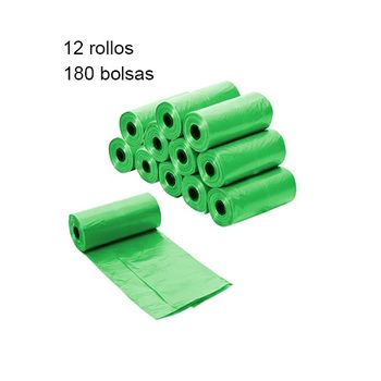 Bolsas Recoge Excrementos De Perro. 12 Rollos (180 Bolsas). Color Verde