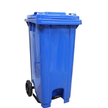 Contenedor Para Exteriores E Interiores De Reciclaje Ruedas, Pedal Y Tapa 120 Lt. Color Azul