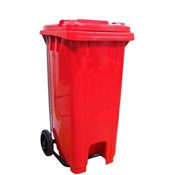 Contenedor Para Exteriores E Interiores De Reciclaje Ruedas, Pedal Y Tapa 120 Lt. Color Rojo