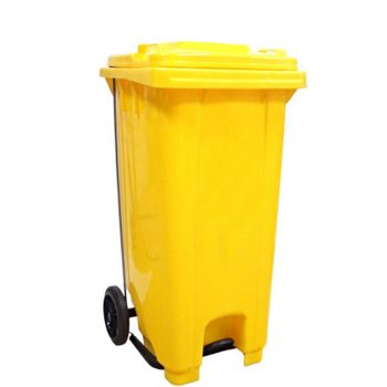 Contenedor Para Exteriores E Interiores De Reciclaje Ruedas, Pedal Y Tapa 120 Lt. Color Amarillo