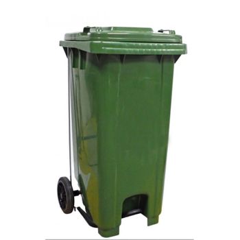 Contenedor Para Exteriores E Interiores De Reciclaje Ruedas, Pedal Y Tapa 120 Lt. Color Verde