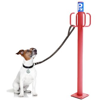 Náyade System Dog Parking Post: Parking Poste Exterior Con 4 Ganchos. Color Rojo