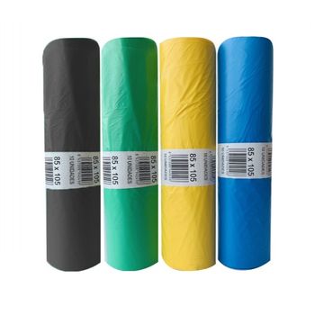 Kit Reciclaje 4 Rollos Bolsas Basura 120 Lt 85x105 Colores Amarillo, Azul, Verde Y Negro