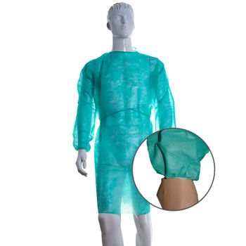 Bata Protección Médica Desechable. Verde. Con Mangas Y Puño Elástico. Pack 10 Uds