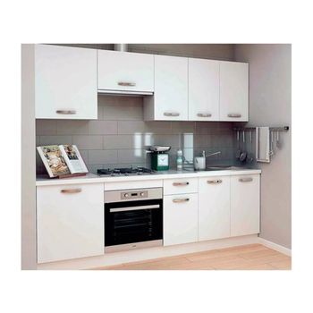 Cocina completa - 180 cm - 6 compartimentos - Blanco y roble - TRATTORIA