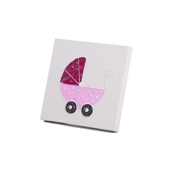 Cuadro Artesanal Infantil Carrito Rosa Claro 30 X 30 X 3,5cm Cm