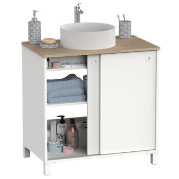 Mueble Lavabo De Baño-aseo Pequeño Con Espejo Incluido Y Lavamanos  Cerámico, 2 Puertas Color Blanco Brillo 50 Ancho X 80 Alto X 40 Profundidad  con Ofertas en Carrefour