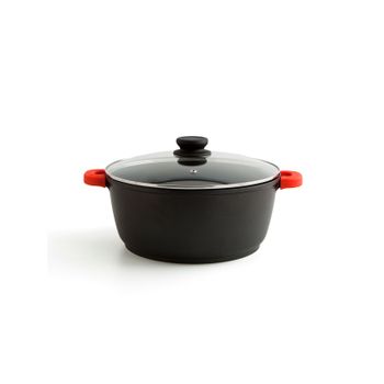 Cacerola Baja con Tapa de Aluminio Fundido MONIX Magma 32 cm - Negro