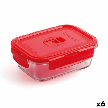 Fiambrera Hermética Luminarc Pure Box 19 X 13 Cm Rojo 1,22 L Vidrio (6 Unidades)