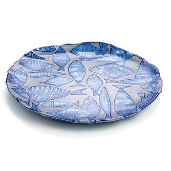 Plato Llano Quid Pez Azul Vidrio (32 Cm)