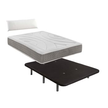 Pack De Base Tapizada Negra + Colchón Viscoelástico De 135x190 Con 1 Almohada Nordic De 135 Cm - Incluye Montaje