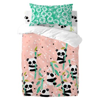 Juego De Funda Nórdica Happyfriday Moshi Moshi Panda Garden Rosa Cuna De Bebé 2 Piezas