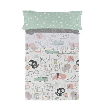 Juego De Sábanas Happyfriday Moshi Moshi Best Buddies  Multicolor Cama De 80/90 2 Piezas