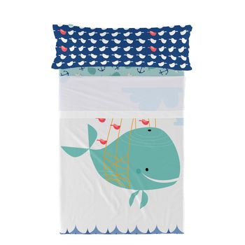 Juego De Sábanas Happyfriday Moshi Moshi Whale Multicolor Cama De 80/90 2 Piezas