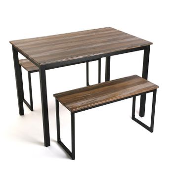 Set De Mesa De Comedor Con Dos Bancos, Negro, 76x70x110cm