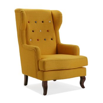 Butaca Orejera Para Salón O Dormitorio. Sillón Lectura Diseño Vintage, Amarillo, 103x62x68cm