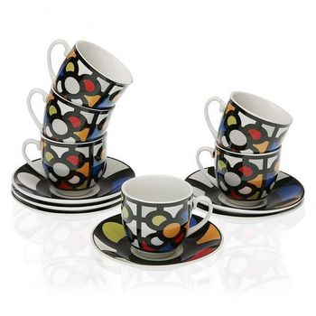 Juego De Tazas De Café Dkd Home Decor Azul Marrón Gres (150 Ml) con Ofertas  en Carrefour