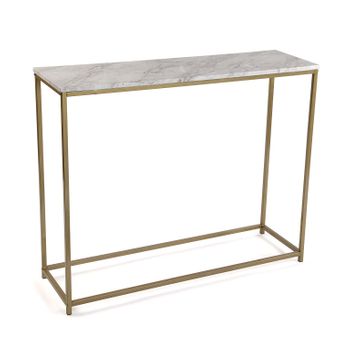 Mueble Recibidor Estrecho Para La Entrada O El Pasillo, Mesa Consola, Mármol Y Dorado, 81x30x100cm