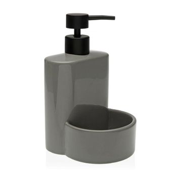 Dispensador De Jabón 2 En 1 Para Fregadero Versa Gris Cerámica Abs