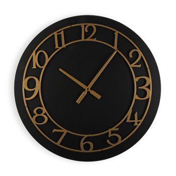 Reloj De Pared Decorativo Para La Cocina, El Salón, El Comedor O La Habitación, Negro Y Dorado, 60x4,5x60cm