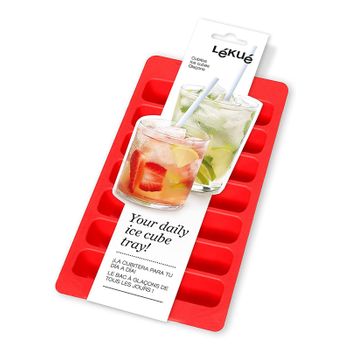 Lékué - Bandeja De Caucho Flexible Para Cubitos De Hielo, Rectangular, Color Rojo