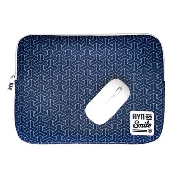 Pack De Funda Para Portátil Y Tablet Hasta 13 Y 14 Pulgadas + Ratón Inalámbrico Blanco Smile Kimono Estampado Japonés Kumikikkou Neopreno Azul