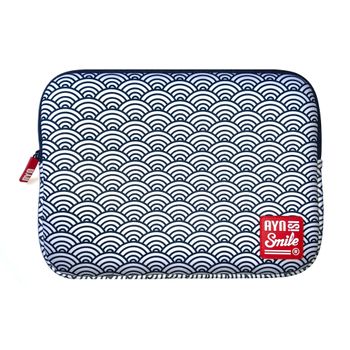 Funda Sleeve Para Portátil Y Tablet Hasta 13 Y 14 Pulgadas Smile Kimono Estampado Japonés Seigaiha Neopreno Azul Y Blanco