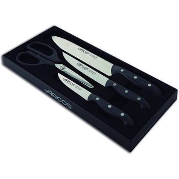 Pack 3 Cuchillos Cocina + Chaira Acero Inoxidable Arcos Maitre Negro