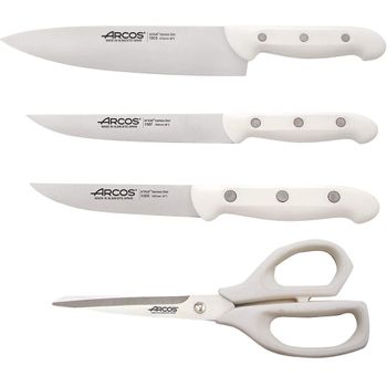 Juego Cuchillos Cocina Arcos | Blanco | Cuchillo Arcos Blanco | Arcos Cuchillos Blanco | Cuchillos Cocina | Arcos Maitre Blanco | 4 Piezas | Chef 215 Mm, Cocina 150 Mm, Verduras 100 Mm Tijera Cocina