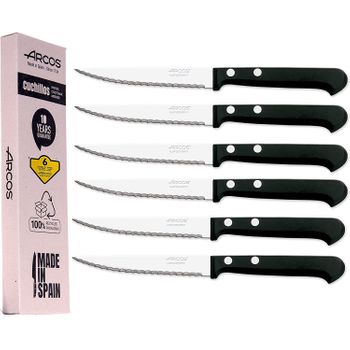 Arcos Juego Cuchillos Carne | 6 Piezas | Cuchillo chuleteros | Hoja 110 mm  filo serrado