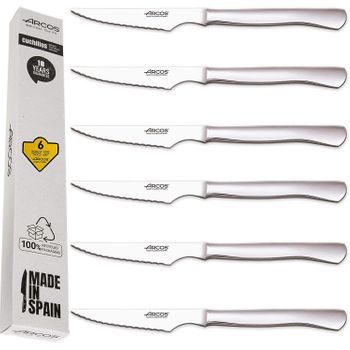 Arcos Juego Cuchillos Carne | 6 Piezas | Cuchillo Chuleteros | Hoja 110 Mm | Monoblock | Cuchillo En 1 Sola Pieza | Cuchillos Carne Arcos | Cubiertos Acero Inoxidable | Caja Envase Ecológico