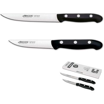 Arcos Juego Cuchillos Cocina | Cuchillos Cocina Arcos |2 Pzas | Cuchillo Cocina Profesional (150 Mm) | Cuchillo Cortador Verduras (100 Mm)| Acero Inoxidable Nitrum | Mango Negro | Envase Eco