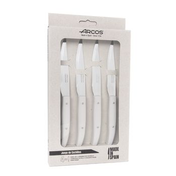 Set 4 Cuchillos Chuleteros Acero Inoxidable Arcos Mesa Color Gris