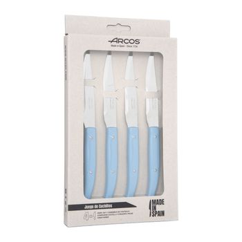 Set 4 Cuchillos Chuleteros Acero Inoxidable Arcos Mesa Color Azul